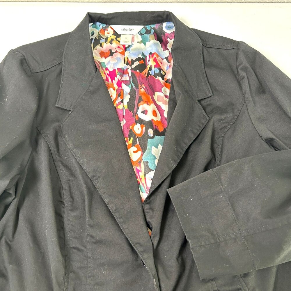 CJ Banks Blazer Jacket Womens 1X Black Two Button Stretch Floral Cuff Office - Picture 6 of 15